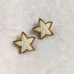 Vintage Goldtone and Faux Pearl Starfish Pierced Earrings